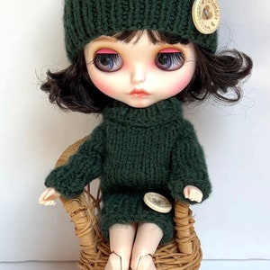 Sweater and Hat for Blythe Doll~Hand Made~Knitted~Set~Snap Closure At The Back~Free Shipping USA