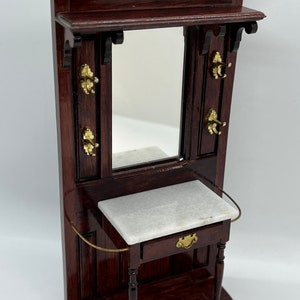 Dollhouse Miniature Hall Tree: Faux Marble Top, Working Drawer (For Repair/Flaws, Free USA Shipping