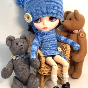 Sweater and Hat for Blythe Doll~Hand Made~Knitted~Set~Snap Closure At The Back~Free Shipping USA