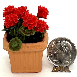 1:12 Scale Miniature Red Geraniums in Clay Pot