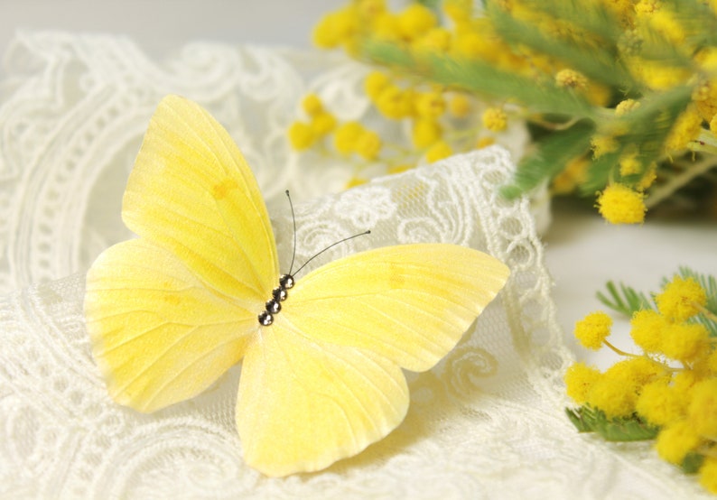 Yellow Butterfly brooch Silk Butterfly pin Insect jewelry Butterfly gift
