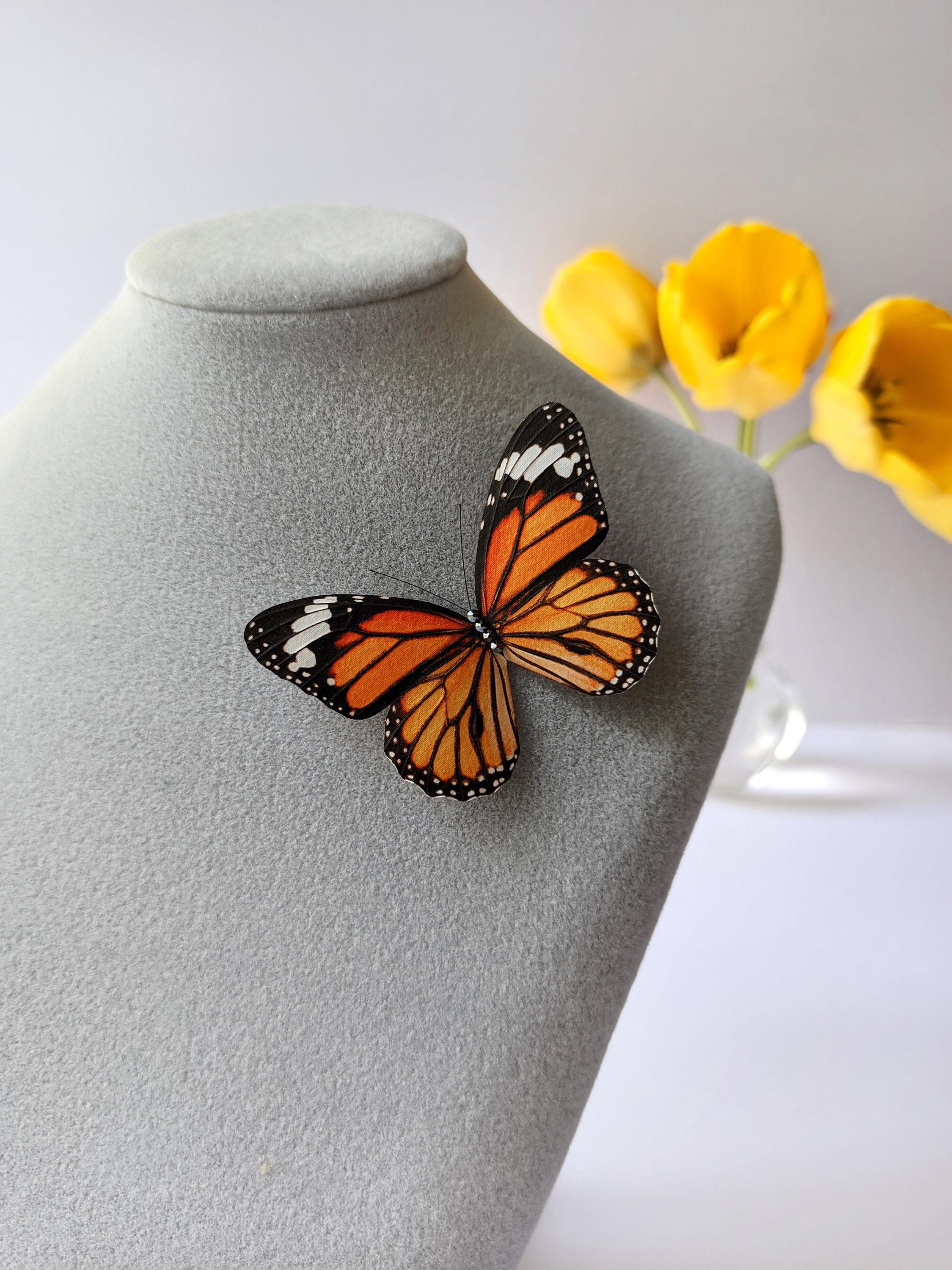 Monarch Butterfly Brooch Silk Butterfly Pin Monarch Jewelry | Etsy