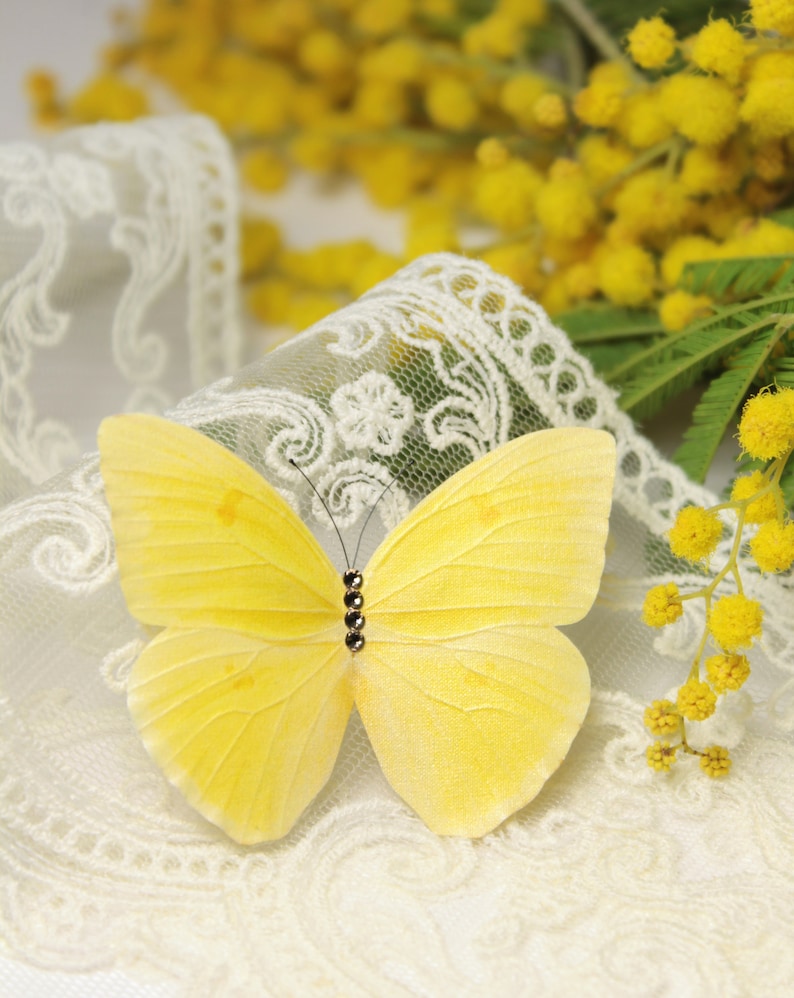 Yellow Butterfly brooch Silk Butterfly pin Insect jewelry Butterfly gift
