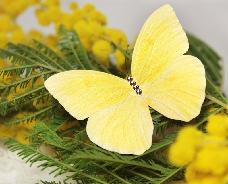 Yellow Butterfly brooch Silk Butterfly pin Insect jewelry Butterfly gift