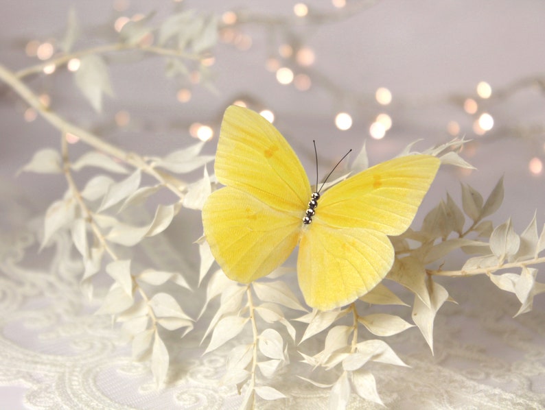 Yellow Butterfly brooch Silk Butterfly pin Insect jewelry Butterfly gift