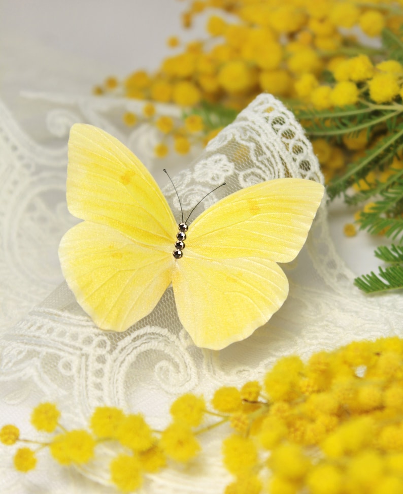 Yellow Butterfly brooch Silk Butterfly pin Insect jewelry Butterfly gift