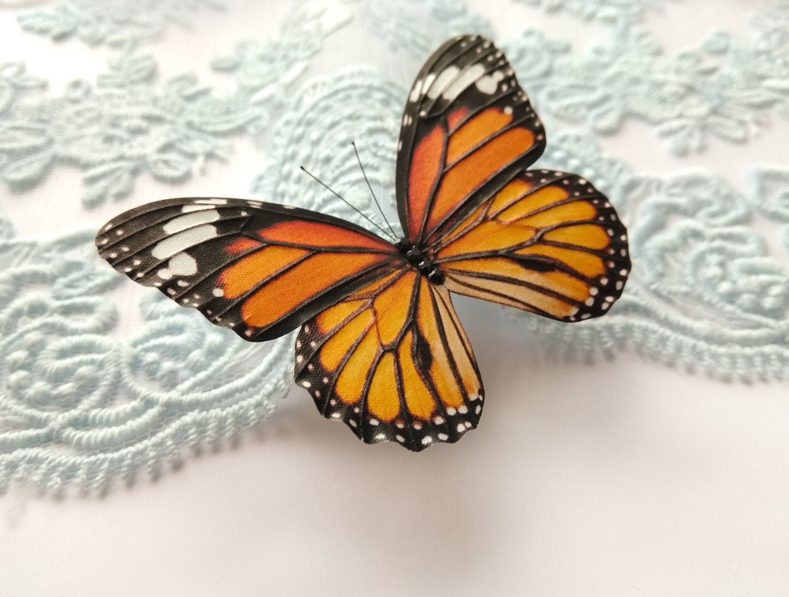 Monarch Butterfly Brooch Silk Butterfly Pin Monarch Jewelry | Etsy