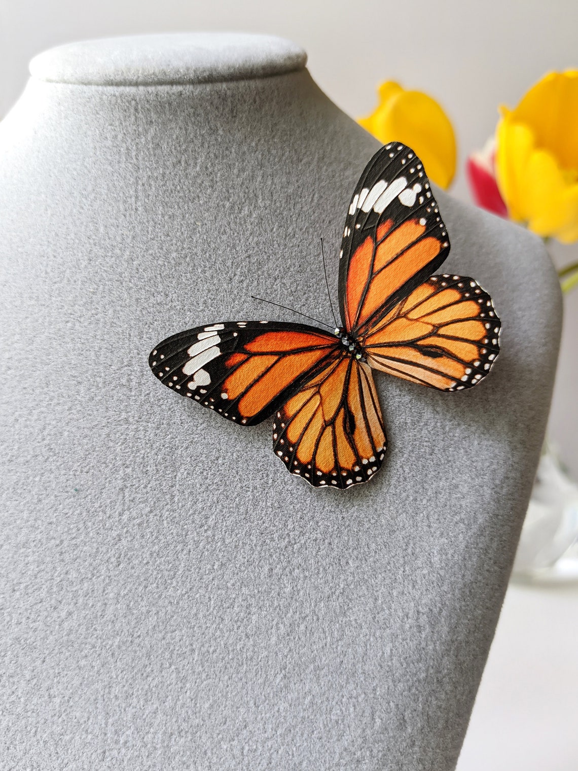 Monarch Butterfly brooch Silk Butterfly pin Monarch jewelry | Etsy