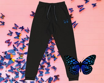 Cute Joggers with Blue Butterfly, Cute Sweatpants