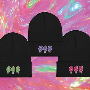 Pastel Goth Beanie, Cute Beanie, Goth Beanie, 666