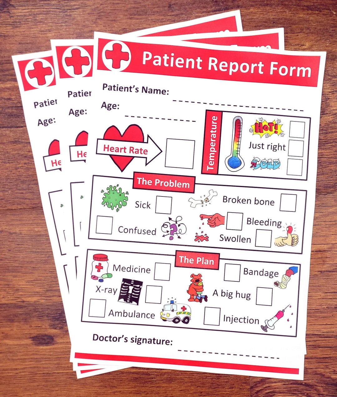 Doctors and Nurses Pretend Play Patient Report Form for Imaginative