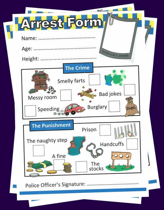 Police Arrest Form For Kids Cops And Robbers Game Pdf Etsy