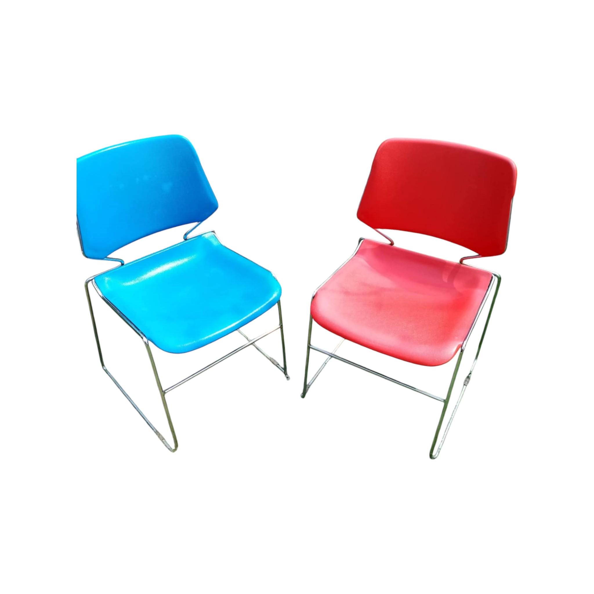 Vintage Krueger Matrix Chairs – Set of 2 (Red & Blue) – Mid-Century Modern Retro Seating
