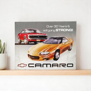Vintage Chevrolet Camaro Metal Sign 1998 Advertising Plaque Garage Man Cave Wall Decor USA Muscle Car Retro Art