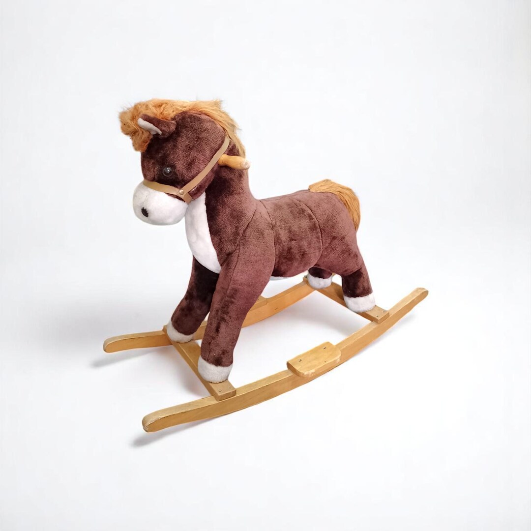 Pony Rocking Toy Vintage Rocking Horse Toy – Plush and Wood Ride-on Pony – Classic Retro ...