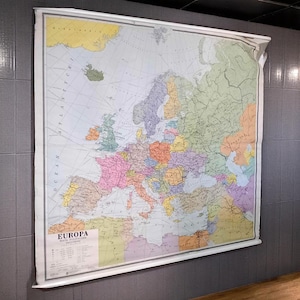 Vintage kaart van de politieke school van Europa uit 1994 | Grote muurkaart | PPWK Polen | Educatieve kaart linnen canvas
