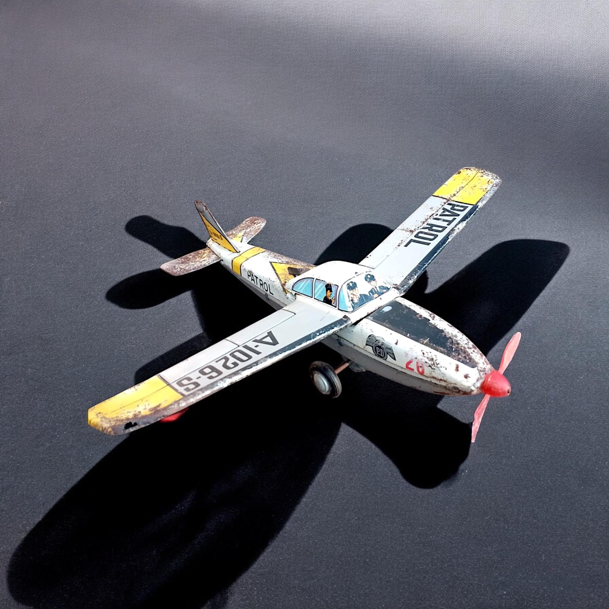 Vintage 1950s Tin Litho Toy Airplane – "Patrol A-1026-S" – Retro Aviation Decor | Collectible Metal Plane
