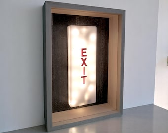 Authentic Boeing 757 Aircraft EXIT Framed Sign Light – USB LED Lamp in Shadow Box – Aviation Collectible with 747 Seatbelt Backing Lightbox