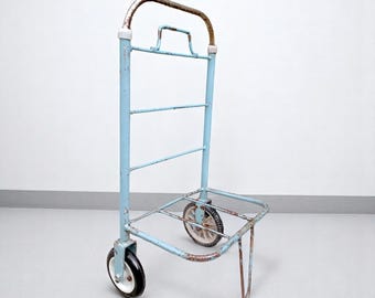Vintage Utility Trolley Metal Cart with Telescopic Handle 1950s 1960s Industrial Storage Rack Stand
