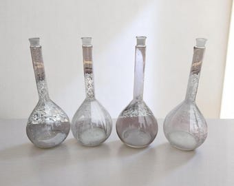 Set of 4 Vintage Large Laboratory Flasks Glass Bottles 1970s NOS Industrial Medical Chemistry Decoration Industrial Apothecary Lab Decor