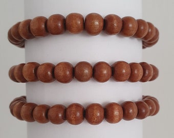 Mens / Womens Wooden Bead Elastic Stack Bracelet - Brown - 3 Sizes - 8mm Beads - NEW