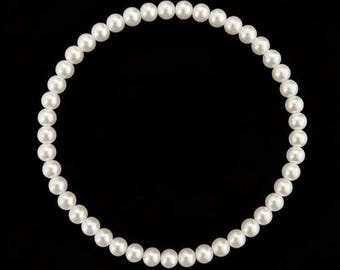 Dainty White Glass Pearl Bead Bracelet - Elastic Stretch Stacker – 4mm Beads - 5 Sizes