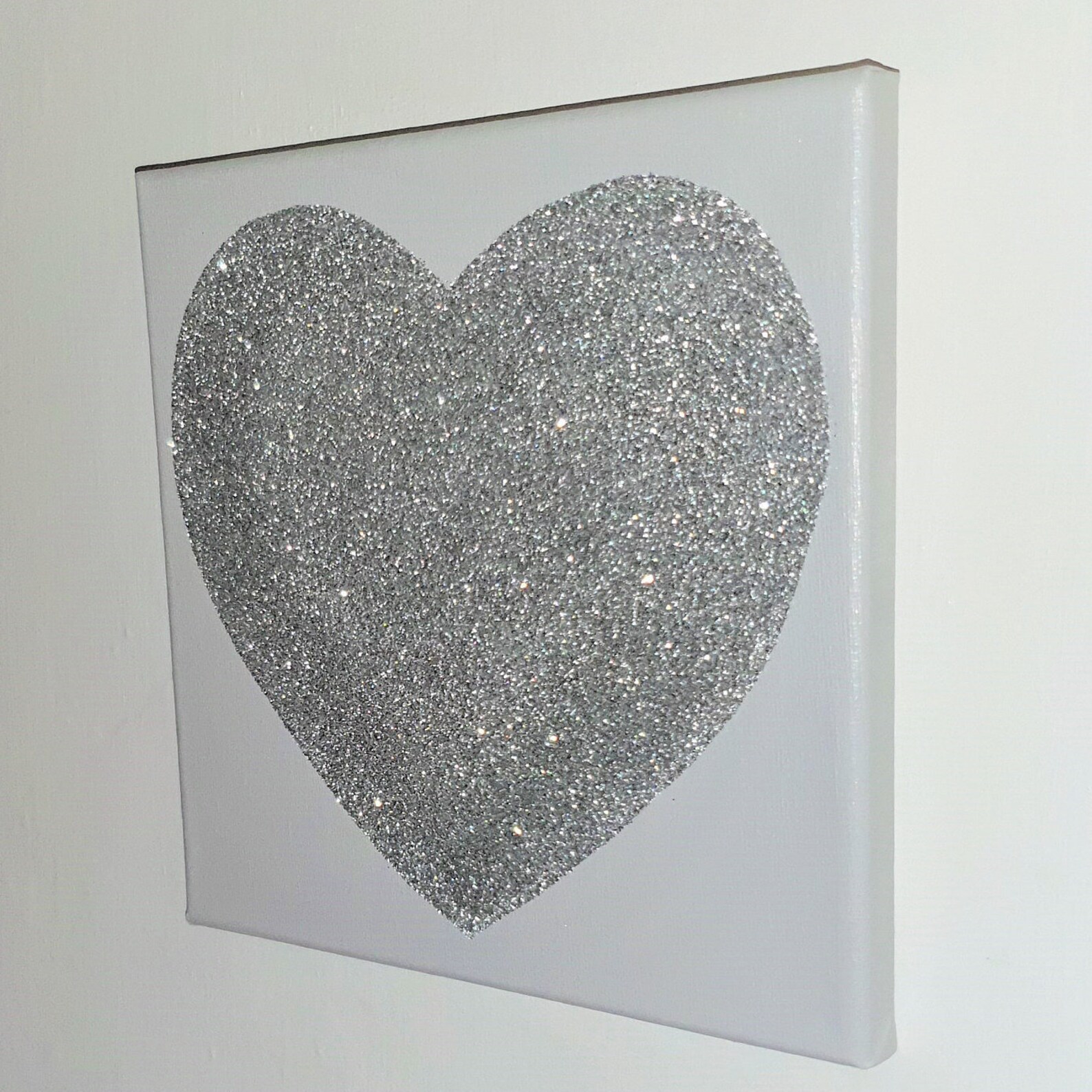 Grey & Silver Glitter Sparkly Love Heart Canvas Wall Art Etsy