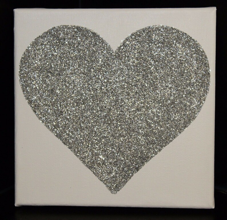 Set of 3 White & Silver Glitter Heart Canvas Wall Art Pictures Etsy