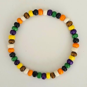 Mens / Womens Wooden Bead Elastic Stack Bracelet - Multi-Mix - 5 Sizes - 6mm Beads -Yellow / Brown / White / Orange / Black / Green / Purple