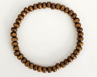 Mens / Womens Wooden Bead Elastic Stack Bracelet - Brown - 5 Sizes - 6mm Beads - NEW