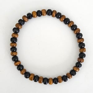 Mens / Womens Wooden Bead Elastic Stack Bracelet - Black & Brown - 5 Sizes - 6mm Beads - NEW