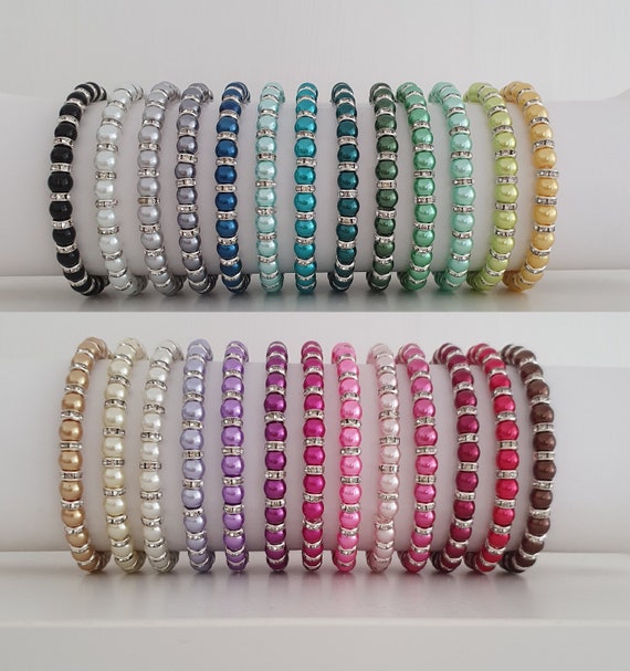 Pretty Glass Pearl Diamante Rondelle Bead Bracelet 6mm Beads Optional Gift Pouch Wedding Prom Bridesmaid Birthday 25 Colours Etsy
