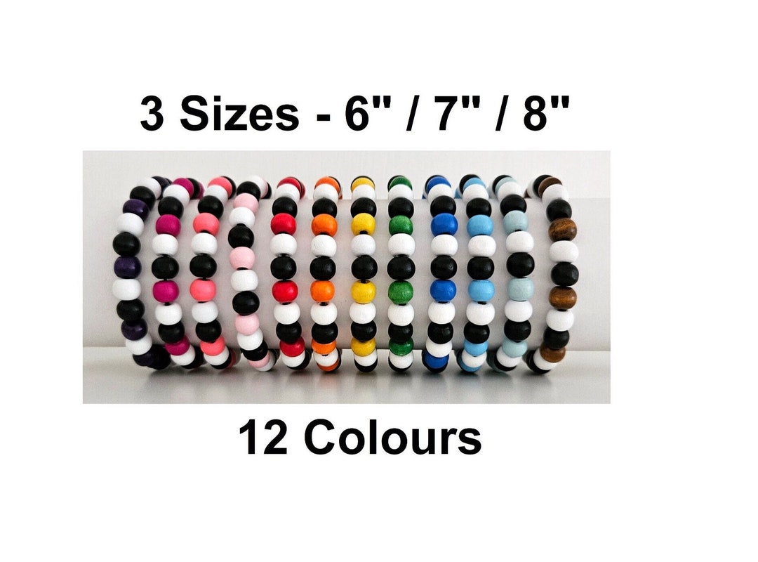 Emmyloujam Wooden Bead Stretch Stacker Bracelet - Unisex, 12 Colors, 3 Sizes, Handmade