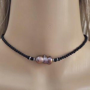 Black Onyx and Freshwater Pearl Pendant Necklace