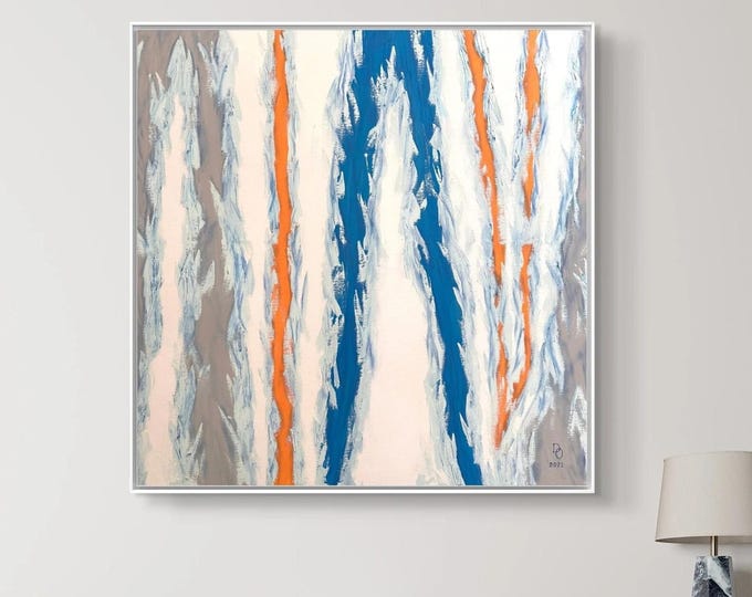 Blue and Orange Lines Artwork -Modern Wall Decor Painting for Home Decor  Bedroom Wall Art Oil and Acrylic Painting Colorful Art  Modern Art