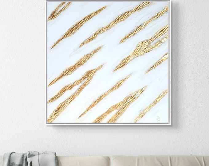 Original White  and Gold Artwork,Tetured Acrylic Painting, Contemporary Wall Art, Bedroom Wall Art,Gold Art,Modern Wall Art,Minimal Painting
