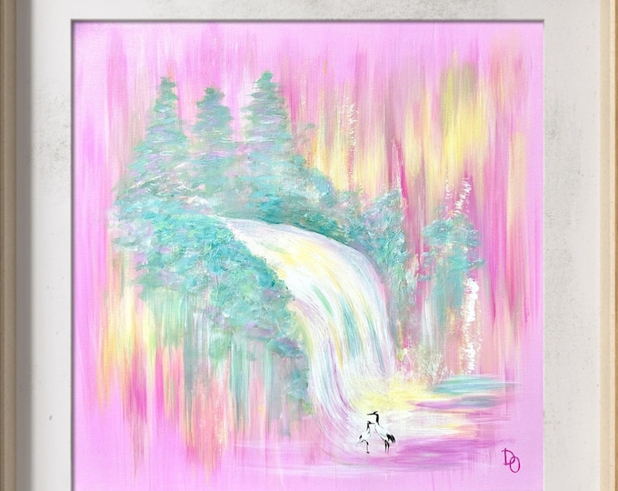Pink  Acrylic Painting on Canvas Modern Wall Art For Bedroom Colorful Art Original Painting  Minimalist Art Framed Painting Forest Painting