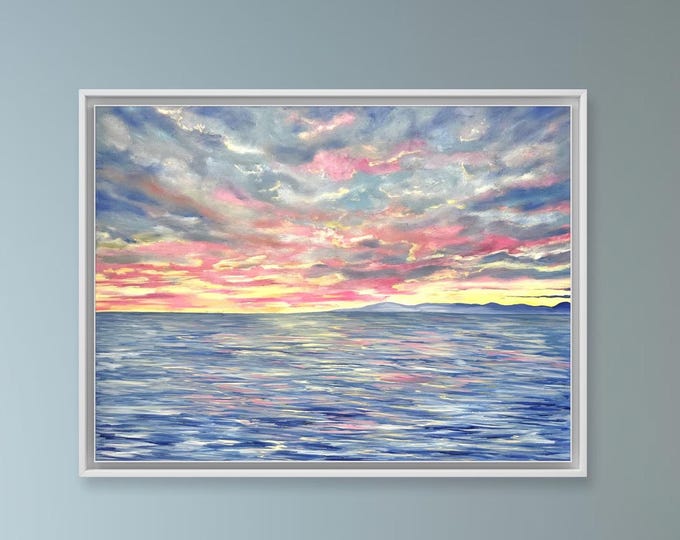 Sea Painting, Original Artwork, Marine Art, Sunset, Acrylic and Oil Painting, Bedroom Wall Art, Coastal Art