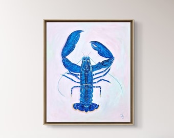 Acrylic Blue Lobster Painting Bright Acrylic  Art  on Canvas Painting For Sea Restaurants Painting for Home