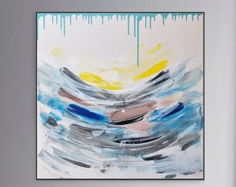 Original Acrylic Abstract Painting ,Modern Acrylic Painting on Canvas,Blue and Yellow Art