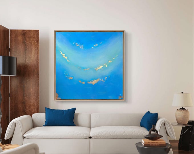 Original Blue Acrylic Painting on Canvas Blue Abstract Painting Extra Large Acrylic Art