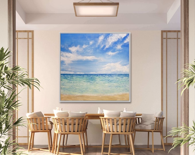 Oiginal Sea Painting , Oil Painting  Bedroom Wall Art  ,Original Painting , Light Blue Wall Art ,Sea Landscape ,Colorful Art, Coastal art