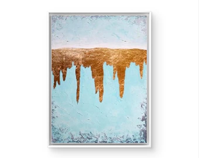 Original Blue and Gold Modern Art,Acrylic and Gold Leaf Painting ,Modern Painting On Canvas Large Wall Art, Home Decor