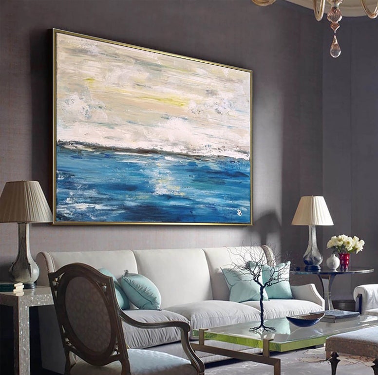 Abstract Blue Sea Canvas Painting Wall Art Picture For Living Room