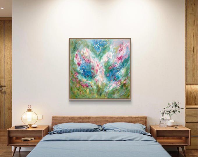 Original Abstract Floral Painting | Oil & Acrylic on Canvas | Gold Leaf Art | Colorful Wall Décor | Modern Nature Art