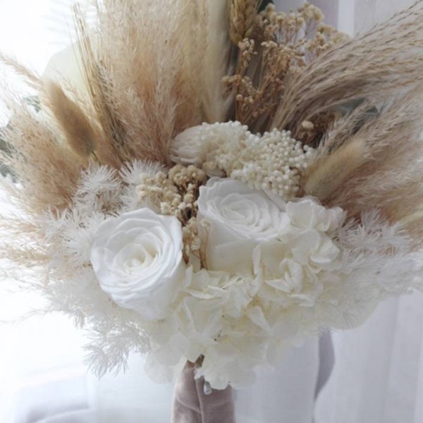 Dried flower,Boho flowers, wedding bouquet,dried flower bouquet,preserved flower bouquet,everlasting flowers,long lasting flowers(WB-white)