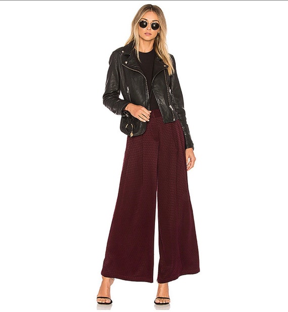 Free People Hounstooth Wide Leg Pant Sangria sz 6