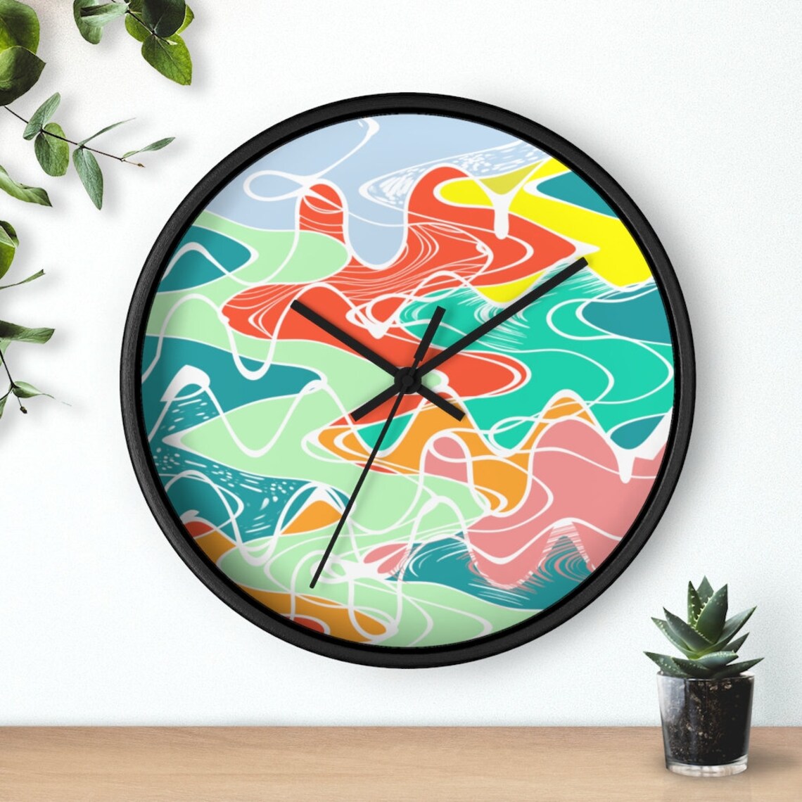 Colorful Wall clock In orange yellow green blue pink red. Etsy