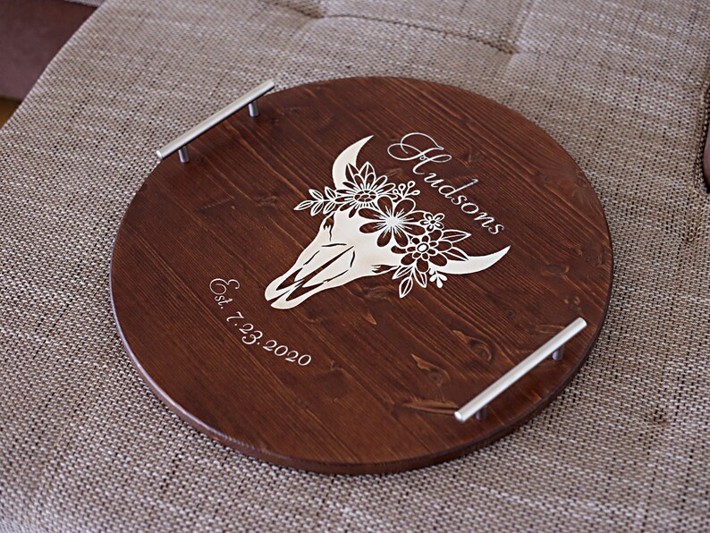 Personalized large round ottoman tray wood serving tray with Etsy