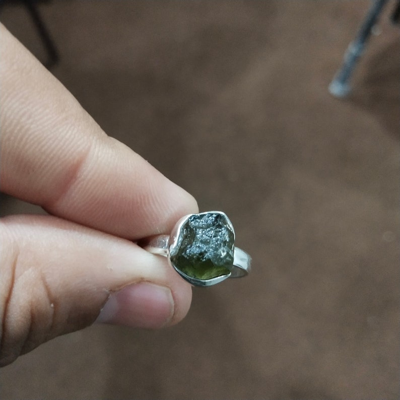 Silver Jewelry Raw Moldavite Gemstone Raw Moldavite Gemstone Ring in Sterling Silver Gift For Her |Green Moldavite Ring |Handmade Ring